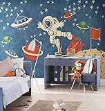 Sedomax Cartoon Raumschiff Tapete Wandbild 3D Wand Foto Wandbild Für Kinderzimmer Sofa Hintergrund 3d Weltraum Wand Papier Wandbild Dekor 200cm(W)×140cm(H)