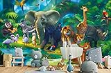 ARTASTIC Fototapete Kinderzimmer Dschungel Safari – 336 x 238 cm – Wandbild Wallpaper Deko Kindertapete Junge Mädchen Baby Tiere Jungle Dschungelbuch Löwe Tiger Elefant Z