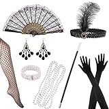 HIQE-FL 20er Jahre Zubehör Set,1920s Kostüm,20's Theme Set,20er Jahre Halloween Kostümzubehör,Damen Flapper Accessoires Set（8 Stück ）