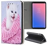 Samsung Galaxy S5 / S5 Neo Hülle Premium Smart Einseitig Flipcover Hülle Samsung S5 Neo Flip Case Handyhülle Samsung S5 Motiv (1476 Katze mit Schal Pink Rosa Kätzchen)