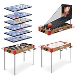 MUWO Masterplay 12-in-1 Multigame Spieletisch | Tischkicker, Air Hockey, Tischtennis & mehr | Stapelfunktion für platzsparende Lagerung | Zubehör für alle Spiele (Braun)