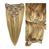 Extensions Echthaar 8 Stück 10–26 Zoll Remy Clip-in-Ombre-Haarverlängerungen, Echthaar, hellblond, golden, glatt – seidige, glatte, lange, dicke Echthaarverlängerungen for Damenmode Haarverlängerung (