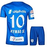 Gokaynex Neymar Jr. Al Hilal #10 Kinder Fußballtrikot Set, 2023/2024 Neue Saison, Kurzarm Trikot und Shorts für Sets, Sporttrikot, Fußball-Trainingstrikots (152,Weiß Blau)