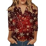 Lässiges, locker geschnittenes Kurzarm-T-Shirt mit V-Ausschnitt, weiches bequemes Oberteil mit Urlaubsmotiv für den Alltag (Red, XXL)