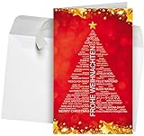 50 Premium Weihnachtskarten mit Umschlag Set für Firmen, hochwertige Klappkarten 12 x 19 cm groß, internationale Weihnachtsgrüße Wordcloud-B