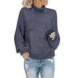 Pullover für Damen, lässig, lange Ärmel, Rollkragenpullover für Damen, einfarbig, leicht, Häkelpullover, Übergröße, lockere Passform, Damenpullover, Winter, warm, Strickoberteil, Grobstrickp