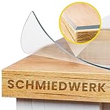 SCHMIEDWERK Tischschutz transparent nach Maß in 2mm mit Wohlfühlkante - glasklare Folie - Schutzfolie für Möbel - Tischfolie Made in Germany - Tischschutzmatte (80x120cm)