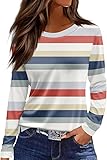 Langarmshirt Damen Rundhals Streifen Sport Langarm geometrischem Druck Tunika Shirt Elegant Casual Oberteile Vintage Langarmshirt Mode Landhausmode Atmungsaktiv F