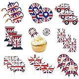 HUNAH Britische britische Zahnstocherflagge, Kleine Mini-Cupcake-Topper mit britischen Flaggen, Queen Cupcake Toppers Union Jack Kuchendekorationen für Partyzubehö