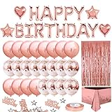 iZoeL Geburtstag Deko Rosegold Geburtstagsdeko Frauen Mädchen Happy Birthday Girlande Konfetti Luftballon Rosagold Party Tischdeko Vorhang Tischdeck