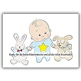 Kartenkaufrausch 10x Süße Dankeskarte für die Glückwünsche zur Geburt mit Baby Boy und Stofftieren • schöne Danksagung für die Glückwünsche und Geschenke zur Geburt Ihre Baby'