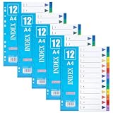 Trennblätter für Ordner A4, 12 Teiliges Register für Ordner Bunt Ringbuchregister Nummeriert 1-12 Mehrzweck-Indexteiler Breit PVC Trenn-Blätter für Organisation im Bü
