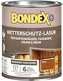 Bondex Wetterschutz Lasur Teak 0,75 L für 9 m² | Tropf- und Spritzgehemmt | Exzellenter UV-Schutz | Sichere Anwendung ab 2 °C | seidenmatt | Wetterschutzlasur | H