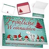 BREITENWERK Weihnachtskarten mit Umschlag (15er Set) WEIHNACHTSMÜTZEN - edle Klappkarten ideal privat & geschäftlich - Frohe W
