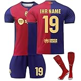 MILEQI Personalisiertes Barca Heimstil 2024/25 Trikot Football Trikot Kinder Erwachsene Fussball Trikots & Shorts mit GRATIS Name Nummer Fußball Trik