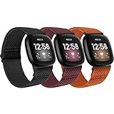 SHIJZWD Elastisches Uhrenarmband, kompatibel mit Fitbit Versa 4/Versa 3/Fitbit Sense 2/Fitbit Sense, weiches atmungsaktives Nylon-Sportschlaufenband, dehnbar, verstellbar, Ersatzarmband für D