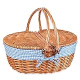 Schramm® Weidenkorb Picknickkorb Einkaufskorb mit Stoffbezug Deckel Autokorb wählbar mit 1 oder 2 Henkeln Picknick Korb, Größe:mit 2 Henk