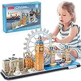 CubicFun 3D Puzzle UK London CityLine - Tower Bridge, Big Ben, Buckingham Palace, London Eye, Queen Victoria Monument, Gebäudemodell Kits Geschenk und Souvenir für Erwachsene und Kinder, 187 Stück