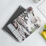 CONERY kompatibel Hülle für iPad 9/8/7 10,2 Zoll mit Auto Schlaf/Wach Funktion 2021/2020/2019,Bleistift-Zeichnungs-Dekor, Berg- und Fluss-Malerei-Effekt-Kiefern-Blumenmuster,Ultradünne Schutzhü