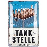 Nostalgic-Art Retro Blechschild, 20 x 30 cm, Tankstelle Bier – Geschenk-Idee für Bier-Fans, aus Metall, Vintage-Design zur Dek