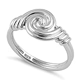 925 Sterling Silver Circle Swirl Stacking Women Engagement Ring (Sterling Silver, 7)