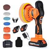 Protmex Poliermaschine Auto Akku - 6 Variable Geschwindigkeit Auto Politur Set 2800-5500RPM 21 PCS Aufsätze, 2 x 21 V 1,5 Ah Akku Poliermaschine für Auto Autopflege Polieren Wachsen Kratzerentfernung