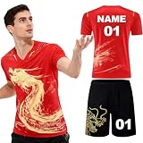 PSKJHN Personalisiertes Tischtennis Trikot Set Herren Damen Kinder-Atmungsaktives Sportshirt Mit Shorts Polyester-Individuelle Customisation Mit Namen, Nummer, Logo-GeschenkideeMen Red,2XL