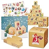 Adventskalender zum Befüllen: Adventskalender 2023 – 24x Geschenkbox Weihnachten klein und Sticker – Adventskalender Selber Basteln mit LIVAIA DIY S
