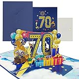 Geburtstagskarte, 3D Pop Up Karte zur Volljährigkeit Geburtstagsparty, Jubiläumskarte Klappkarte mit Nachrichtenkarte und Umschlag für Frauen Mütter Mädchen Männer Freunde (Geburtstagskarte zum 70)