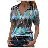 Damen Baumwolle Hemd Kariertes Karo-Hemd Langarm Button-down V-Ausschnitt Karohemd Bluse Tunika Tops Longshirt Hemd T-Shirt mit Einstellbare Ärmeln Casual Freizeit Sommer Blusenshirt Damen Top
