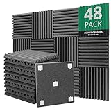 ROVSON Akustikschaumstoff, 48 Stück Akustikpaneele, 30x30x3cm, Hochdichte Schallabsorber Wand, Schallabsorber, Schalldämmung für Tonstudio, Anthrazit-Grau, Enthält Kleb