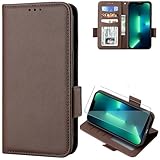 FortiCase Hülle + Displayschutzfolien für Sony Xperia 8,Flip Magnet Leder mit Hülle Kartenfach WalletStandfunktion Case,Klappbar Stoßfest Handyhülle - Brown-LZ4