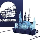 Pop Up Karte „Hamburg – Hamburger Hafen Panorama“ - 3D Grußkarte als Souvenir, Geburtstagskarte & Einladung zur S