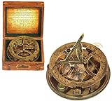 TUBAZ - 12,7 cm Steampunk-Sonnenuhr-Kompass - Top Grade perfekt kalibriert großer Messing nautischer antiker Vintage Stil Kompass mit Holzbox, Geburtstagsgeschenke, Danksagung, Taufgeschenk