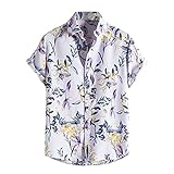 MMOOVV Blumenhemd für Herren, tropisches, lässiges, kurzärmliges, bedrucktes Strandhemd mit Knopfleiste Hemden Herren Stick
