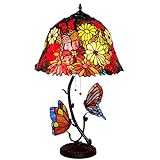 GAUUA Tiffany Style Tischlampe 15.9 Vintage Zoll Chrysanthemenlampen Retro -Lampen Fliegen In Zinklegierung Vitrail Lush Glassglas Schlafzimmer Lamp