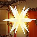 FHzytg Weihnachtsstern 60cm, Weihnachtsstern Außen Weihnachts Stern Weißer 3D Stern Weihnachten Außen Stern LED Weihnachtsstern mit Timer Stern Weiß 3D für Außen & I