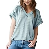 Damen T-Shirt Kurzarm mit Eckiger Ausschnitt Basic Sexy Y2K Oberteile Top Short Sleeve Shirts for Ladies Sommer O