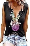 Tank Top Damen Hawaiian Pineapple Ärmelloses Shirt Top Sexy V-Ausschnitt Weste Elegante B