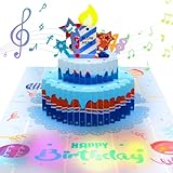3D PopUp Geburtstagskarte Musikalische Grußkarte，Musikalische Geburtstagskarten mit Licht und Musik Blasbaren LED-Licht Kerze und Spielen Happy Birthday Musik für Kinder Männer und F