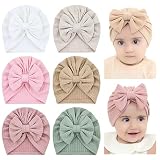 Cinaci 6 Stück dehnbare weiche Baby Mädchen Turban Hüte mit Schleifenknoten Niedliche Neugeborenen-Kindergarten-Krankenhausmützen Hauben Mützen Kopftücher für Baby Jungen Mädchen Säuglinge Kleink