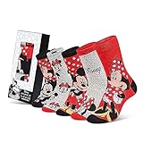 Disney Bunte Socken Damen 5er Pack Damen Socken Lustige Motive Baumwolle Geschenkset Lilo und Stitch Winnie Pooh Prinzessinnen Baby Yoda (Grau/Rot)