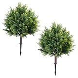 70,1 cm lange Zypressen-Formschnitte, 55 Bündel künstliche, UV-beständige Grünbaumpflanzen, künstliche Baumpflanzen, Zypressen, runder Kugelstrauch mit Spieß für Garten, Terrasse, Hinterhof, Veranda,