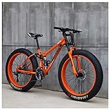 AMITD Mountainbike MTB, 26 Zoll Fette Reifen Fahrrad, Fahrrad mit Scheibenbremsen, Rahmen aus Kohlenstoffstahl, MTB Fahrrad für Herren und Damen,27 Speed,Orange Spok