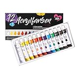 Acrylfarben-Set mit 12 Tuben à 12 ml, 12 Farben, Studio-Qualität, | perfekt geeignet für Kinder & Kü