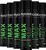 Syoss Haarspray Max Hold Haltegrad 5 (6 x 400 ml), mit 48 h mega starkem Halt, schnell trocknendes Styling Spray für mega Widerstandskraft, leicht auszubü