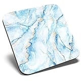 Großartiger einzelner Untersetzer, quadratisch, marmorierter Kunsteffekt, blau-goldener Marmor, glänzende Qualitäts-Untersetzer, Tischschutz für jeden Tischtyp #21153