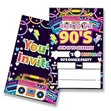 EUDOSI Back to the 90's Birthday Party Invitations Supplies Fill-In Set of 20 with Envelopes Retro 1990s Dance Birthday Bash Invites Cards, Double S