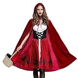 INLLADDY Damen Rotkäppchen Kostüm Kostümparty Kostüm Rollenspiel Kostüm Weihnachtsfeier Kleid Und Umhang Mantel Karneval Rot S