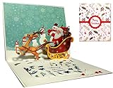 DEESOSPRO Weihnachtskarten, Karte 3D pop up Grußkarte mit schönen Papier-Cut, Geschenk für Weihnachten, Umschlag enthalten, Chrismas Geschenkkarte, Santa C